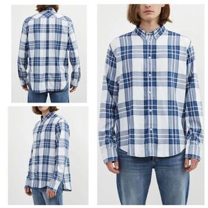 Rag & Bone Shirt Size XXL Fit 2 Plaid Tomlin Blue Indigo Plaid $225.00